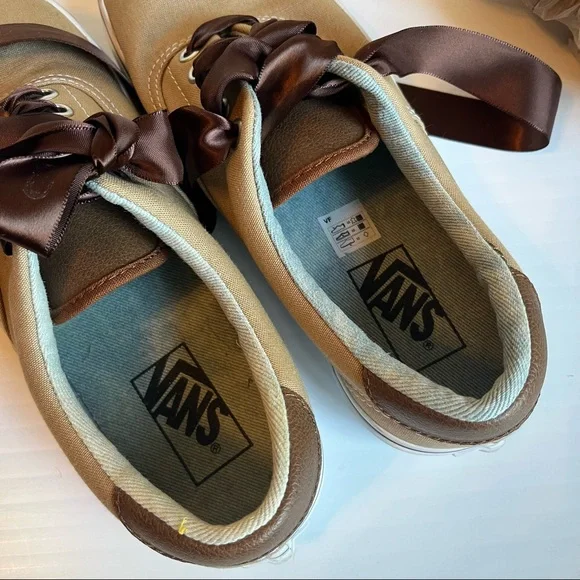 Vans Tan Brown Era Low Top Tan Canvas Brown With Brown Leather Sz 8 - Picture 11 of 11